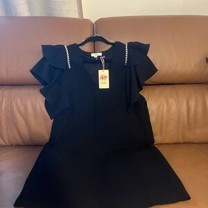 WOMENS ENTRO BLACK DRESS WITH PEARL TRIM NEW FROM RED DRESS BOUTIQUE SIZE MED